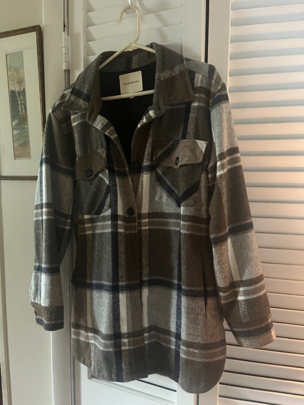 Thread & Supply Gray and Cream Plaid Shacket
